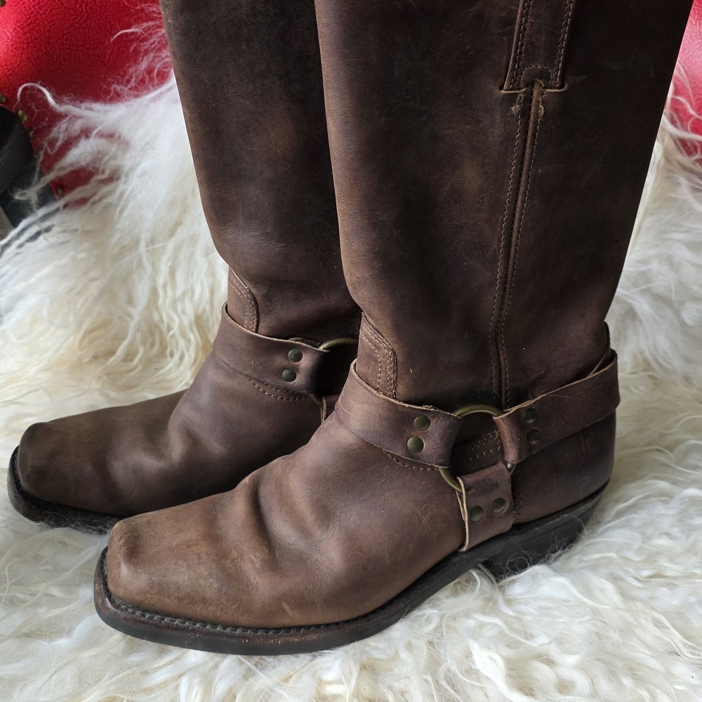 Women's FRYE Harness Brown Leather Boots